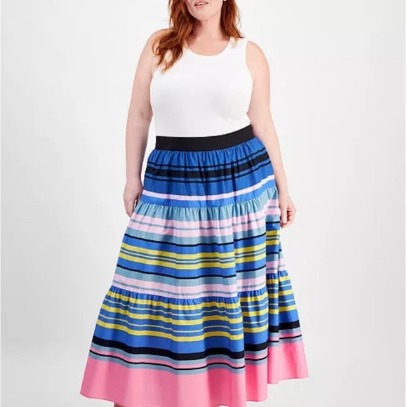 NWT‎ On 34th striped tiered maxi colorful skirt size 2, 100% cotton - Picture 4 of 9